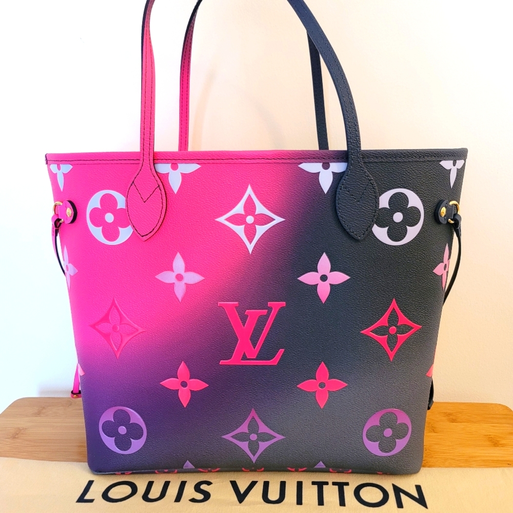 Louis Vuitton Midnight Fuschia Neverfull MM Monogram Giant Flower Bag **No Pouch